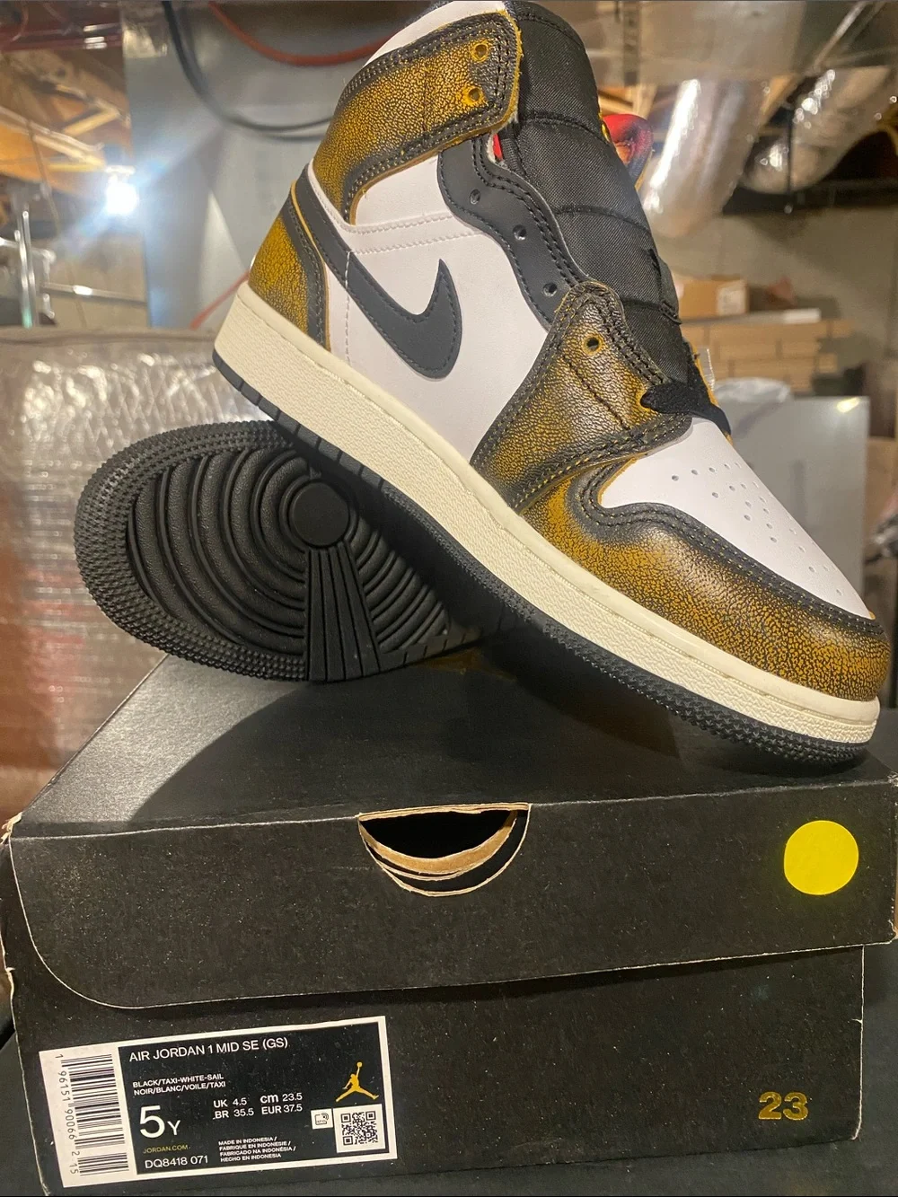 Jordan Mid-Top Sneakers in White, Black and Yellow